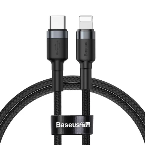 Кабель Baseus Cafule Cable Type-C to iP PD 20W 1m (CATLKLF-G1) Gray+Black