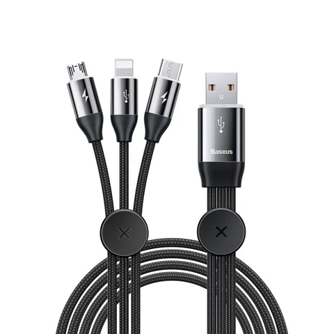 Кабель Baseus Car Co-sharing Cable USB For M+L+T 3.5A 1m (CAMLT-FX01) Black