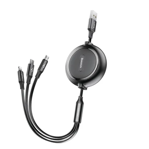 Кабель Baseus Golden Loop Three-in-One Elastic Data Cable USB for M+L+T 3.5A 1.2m (CAMLT-JH01) Black