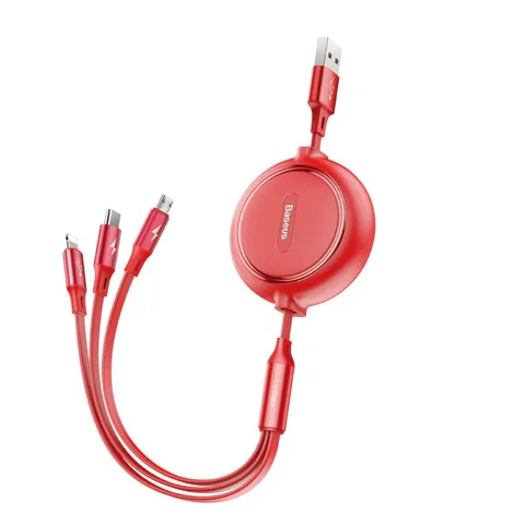 Кабель Baseus Golden Loop Three-in-One Elastic Data Cable USB for M+L+T 3.5A 1.2m (CAMLT-JH09) Red