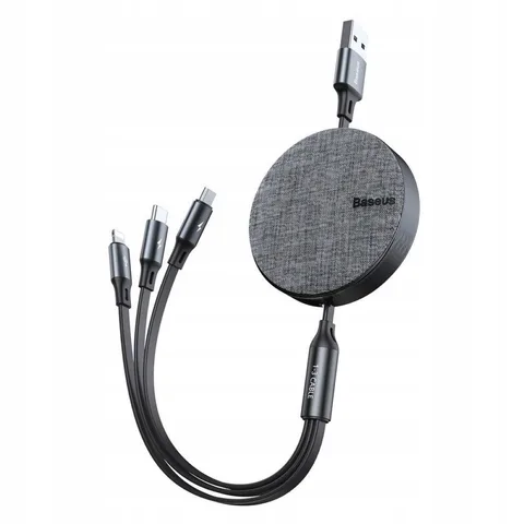 Кабель Baseus Fabric 3-in-1 Flexible Cable USB For M+L+T 3.5A 1.2m (CAMLT-BYG1) Dark Gray