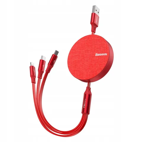 Кабель Baseus Fabric 3-in-1 Flexible Cable USB For M+L+T 3.5A 1.2m (CAMLT-BY09) Red
