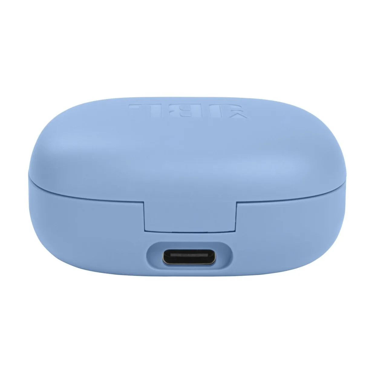 Зарядный кейс наушников JBL Wave Flex TWS синий, вид с торца с портом USB-C