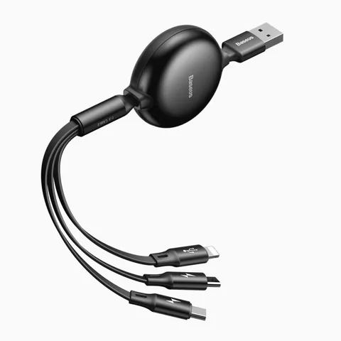 Кабель Baseus Little Octopus 3 in 1 adjustable Cable USB For M+L+T 3.5A 1.2m (CAMLT-ZY01) Black