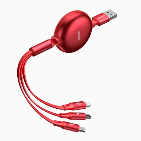 Кабель Baseus Little Octopus 3 in 1 adjustable Cable USB For M+L+T 3.5A 1.2m (CAMLT-ZY09) Red
