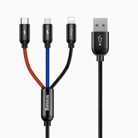 Кабель Baseus Three Primary Colors 3-in-1 Cable USB For M+L+T 3.5A 30CM (CAMLT-ASY01) Black