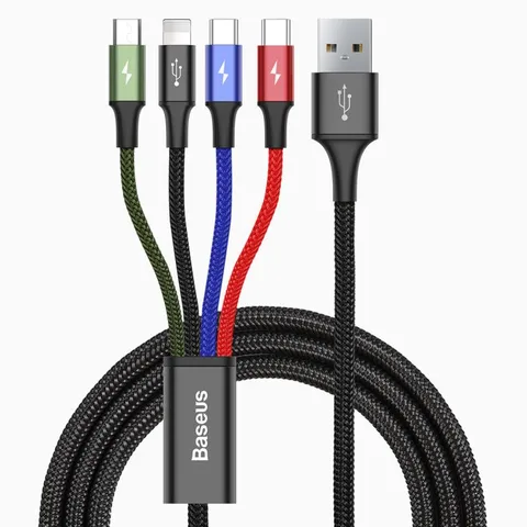 Кабель Baseus Fast 4-in-1 Cable For lightning+Type-C(2)+Micro 3.5A 1.2M (CA1T4-B01) Black