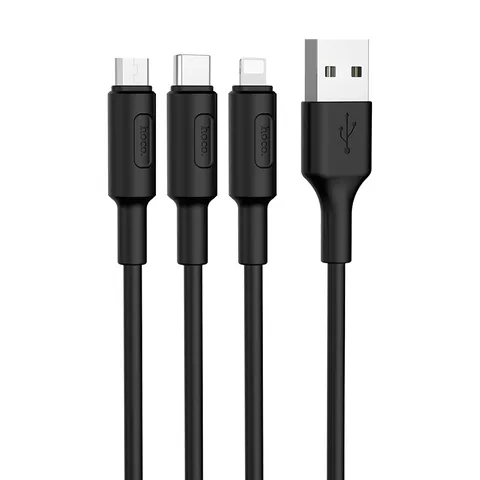 Кабель Hoco Soarer One Pull Three Charging Cable (iP+Micro+Type-C) (X25) Black