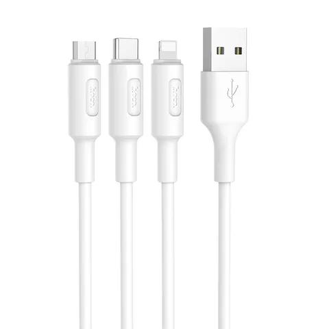 Кабель Hoco Soarer One Pull Three Charging Cable (iP+Micro+Type-C) (X25) White
