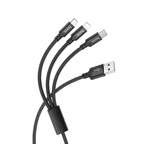 Кабель Hoco 3-in-1 Times Speed Charging Cable (iP+Micro+Type-C) (X14) Black