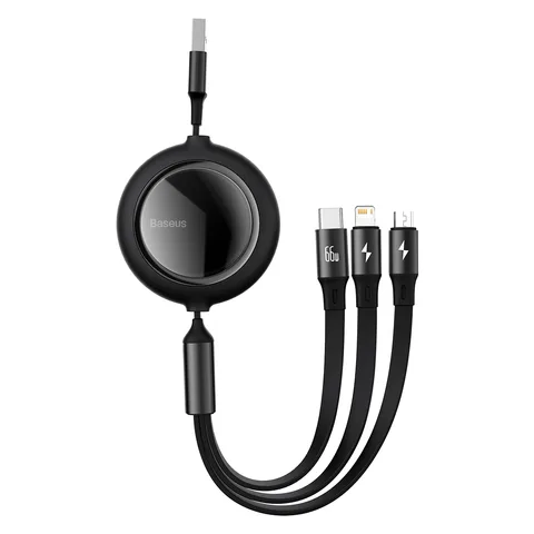 Кабель Baseus Bright Mirror 2 Series Retractable 3-in-1 Fast Charging Data Cable USB to M+L+C 66W 1.1m (CAMJ010101) Black