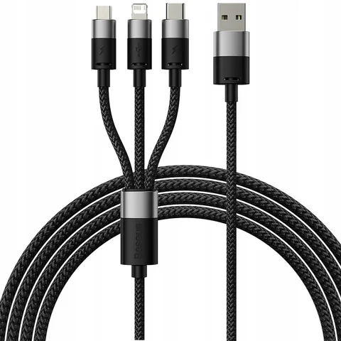 Кабель Baseus StarSpeed 1-for-3 Fast Charging Data Cable USB to M+L+C 3.5A 1.2m (CAXS000001) Black