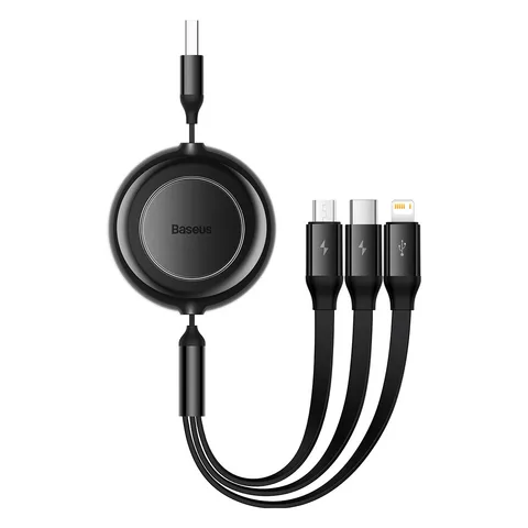 Кабель Baseus Bright Mirror 2 Series Retractable 3-in-1 Fast Charging Data Cable USB to M+L+C 3.5A (CAMJ010001) 1.1m Black