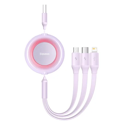 Кабель Baseus Bright Mirror 2 Series Retractable 3-in-1 Fast Charging Data Cable USB to M+L+C 3.5A (CAMJ010005) 1.1m Purple