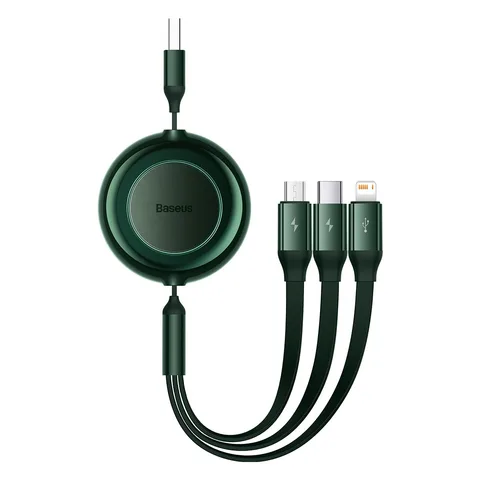 Кабель Baseus Bright Mirror 2 Series Retractable 3-in-1 Fast Charging Data Cable USB to M+L+C 3.5A (CAMJ010006) 1.1m Green