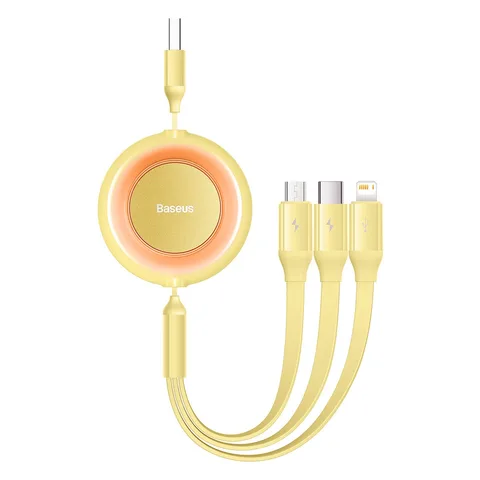Кабель Baseus Bright Mirror 2 Series Retractable 3-in-1 Fast Charging Data Cable USB to M+L+C 3.5A (CAMJ010011) 1.1m Yellow