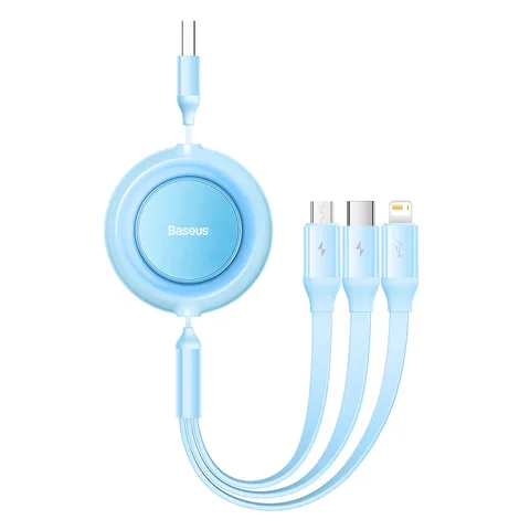 Кабель Baseus Bright Mirror 2 Series Retractable 3-in-1 Fast Charging Data Cable USB to M+L+C 3.5A (CAMJ010017) 1.1m Sky Blue