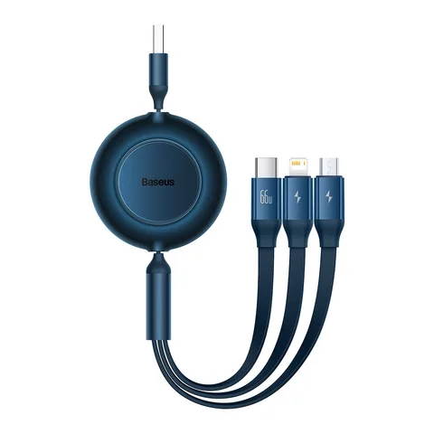 Кабель Baseus Bright Mirror 2 Series Retractable 3-in-1 Fast Charging Data Cable USB to M+L+C 66W (CAMJ010103) 1.1m Blue
