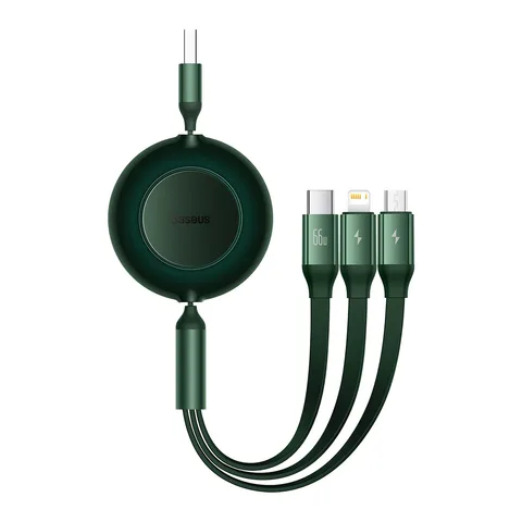 Кабель Baseus Bright Mirror 2 Series Retractable 3-in-1 Fast Charging Data Cable USB to M+L+C 66W (CAMJ010106) 1.1m Green