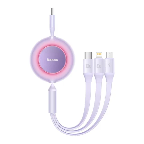 Кабель Baseus Bright Mirror 2 Series Retractable 3-in-1 Fast Charging Data Cable Type-C to M+L+C 100W (CAMJ010205) 1.1m Purple
