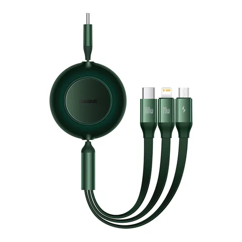Кабель Baseus Bright Mirror 2 Series Retractable 3-in-1 Fast Charging Data Cable Type-C to M+L+C 100W (CAMJ010206) 1.1m Green