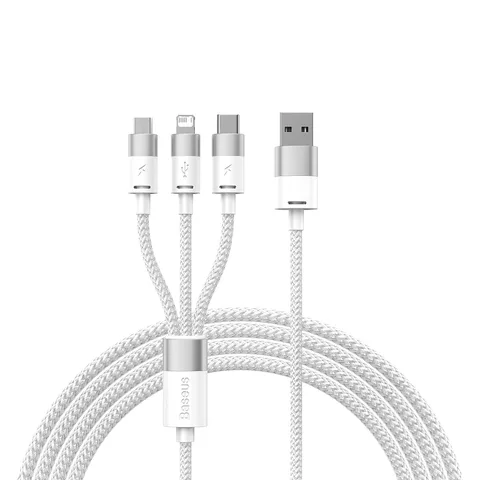 Кабель Baseus StarSpeed 1-for-3 Fast Charging Data Cable USB to M+L+C 3.5A (CAXS000002) 1.2m White