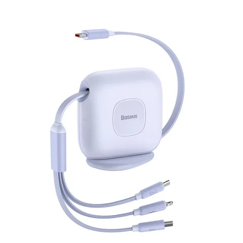 Кабель Baseus Traction Series Retractable 3-in-1 Fast Charging Cable Desktop Organizer Type-C to M+L+C 100W (CAQY000005) 1.7m Purple