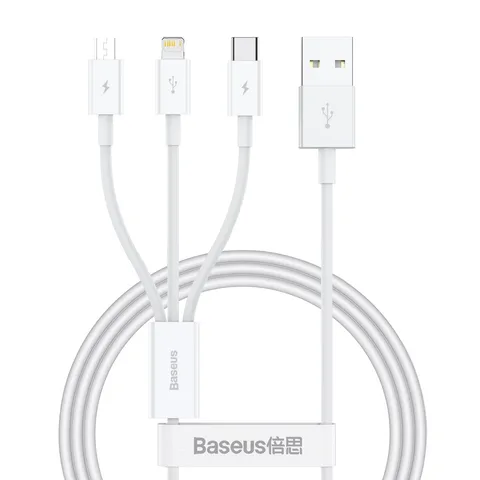 Кабель Baseus Superior Series Fast Charging Data Cable USB to M+L+C 3.5A (P10320105221-00) 1m Stellar White