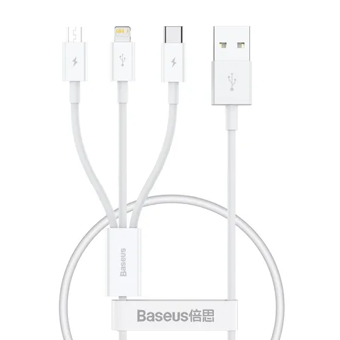 Кабель Baseus Superior Series Fast Charging Data Cable USB to M+L+C 3.5A (P10320105221-01) 0.5m Stellar White