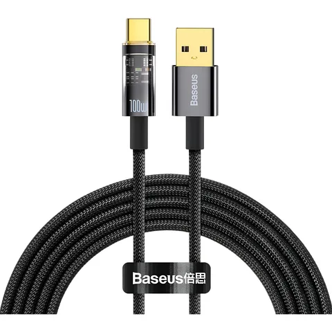 Кабель Baseus Explorer Series Auto Power-Off Fast Charging Data Cable USB to Type-C 100W 2m (CATS000301) Black