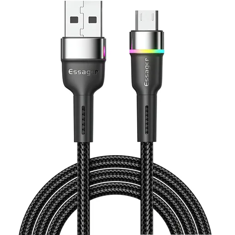 Кабель Essager Colorful LED Fast Charging Cable 2.4A USB-A to Micro-USB 2m (EXCM-XCDA01) Black