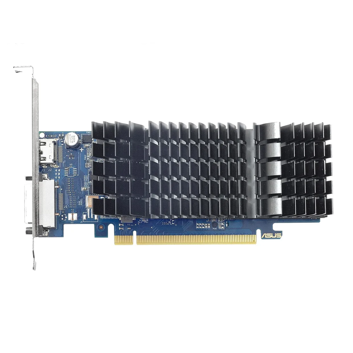 Видеокарта Asus GeForce GT 1030 с черным ребристым радиатором пассивного охлаждения