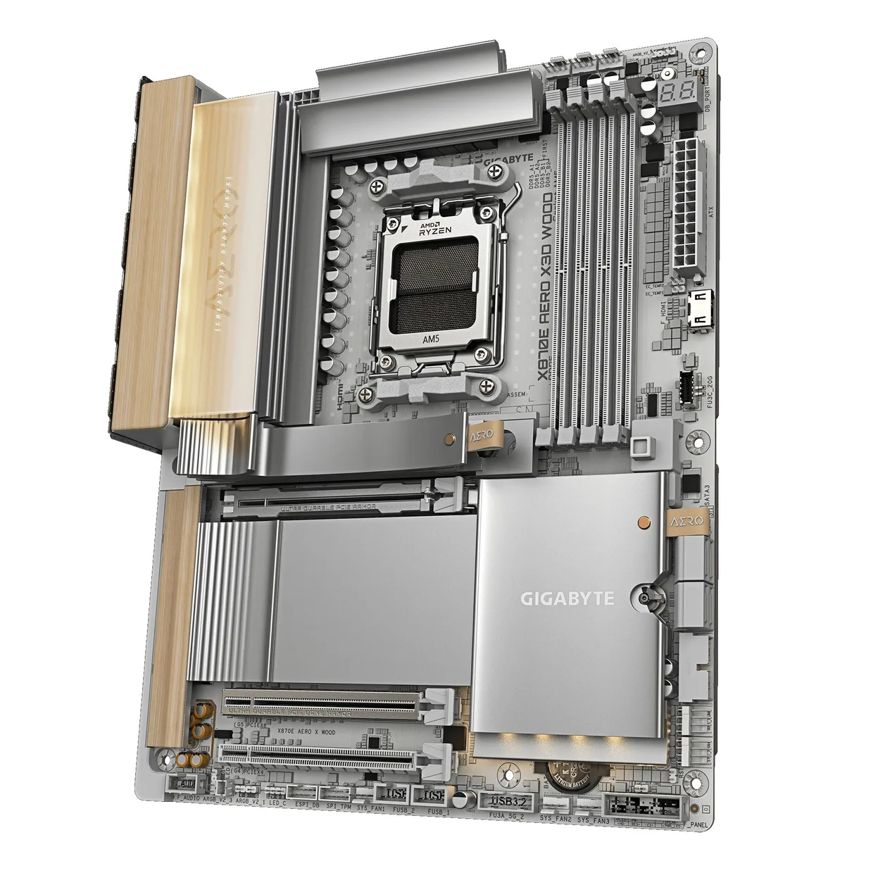 Материнська плата Gigabyte X870E Aero X3D Wood s-AM5 білий — фото 3