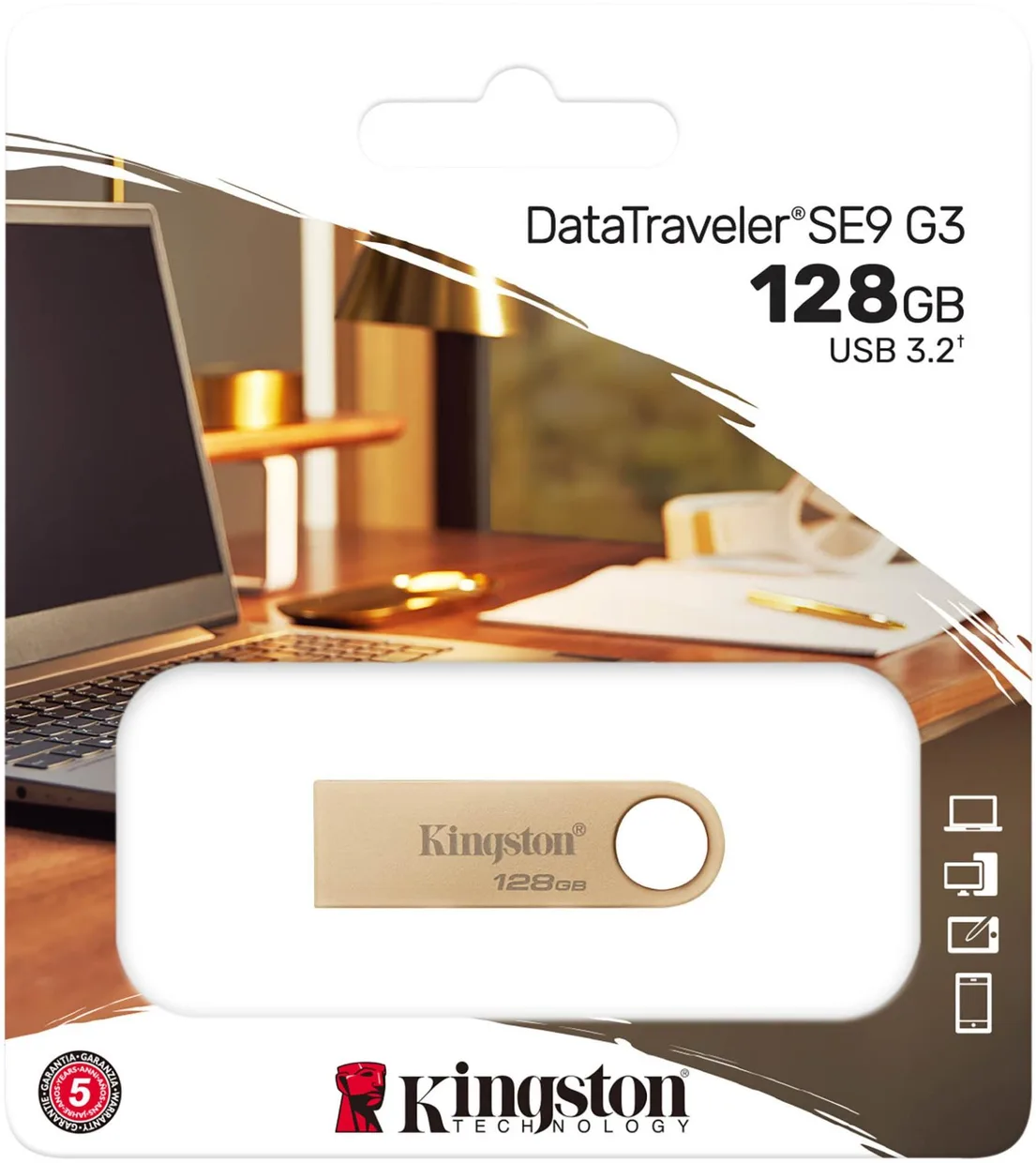 Флеш-накопитель Kingston DataTraveler SE9 G3 USB-A USB 3.2 Gen 1 128GB (DTSE9G3/128GB) Gold — фото 6