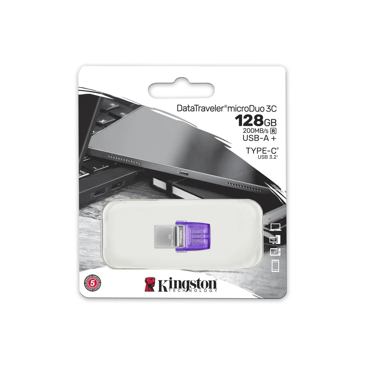Флеш-накопитель Kingston DataTraveler microDuo 3C USB-A + USB-C USB 3.2 Gen 1 128GB (DTDUO3CG3/128GB) Purple — фото 6
