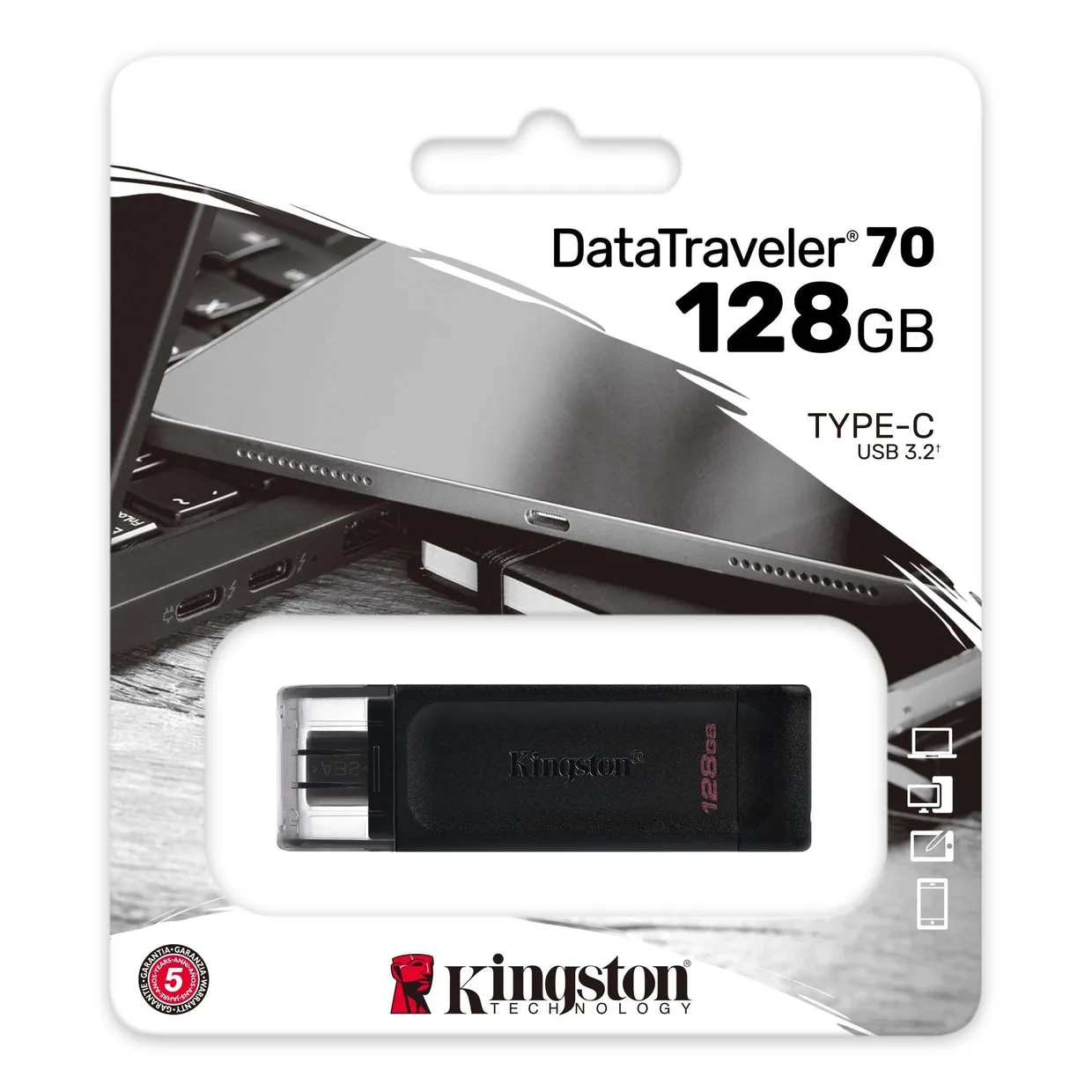 Флеш-накопитель Kingston DataTraveler 70 USB-C USB 3.2 Gen 1 128GB (DT70/128GB) Black — фото 3