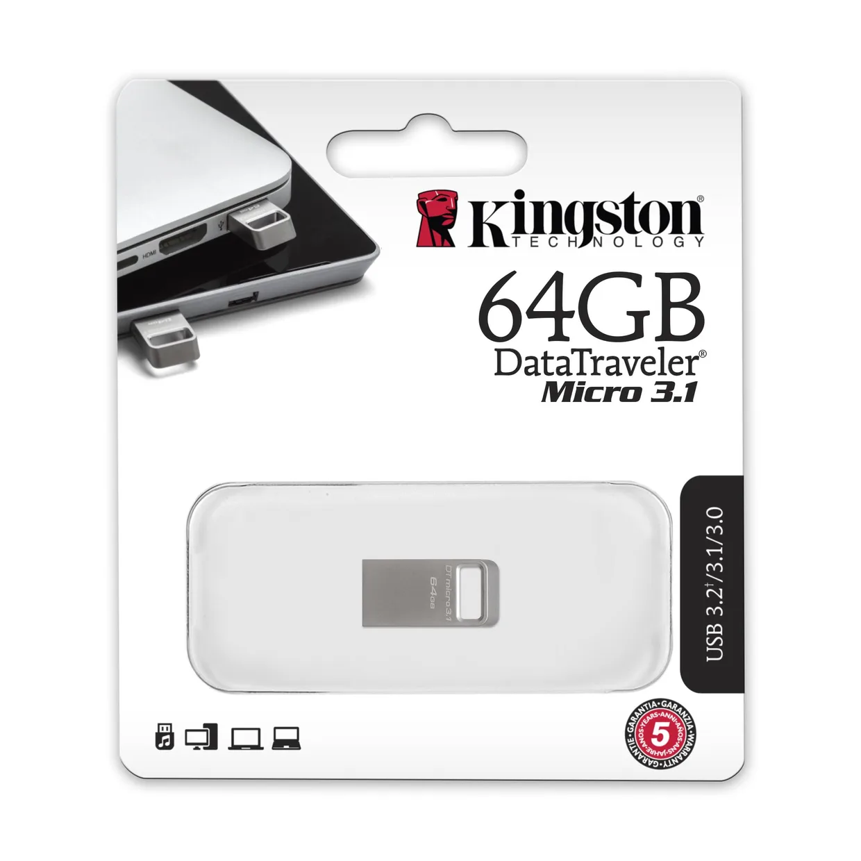 Флеш-накопитель Kingston DataTraveler Micro USB-A USB 3.2 Gen 1 64GB (DTMC3G2/64GB) Silver — фото 3