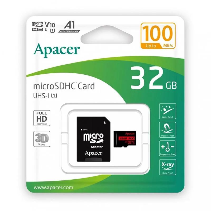 Карта памяти Apacer microSDHC 32GB (UHS-I U1) R-100 MB/s Class 10 A1 V10 (AP32GMCSH10UB-R) + SD Adapter — фото 2