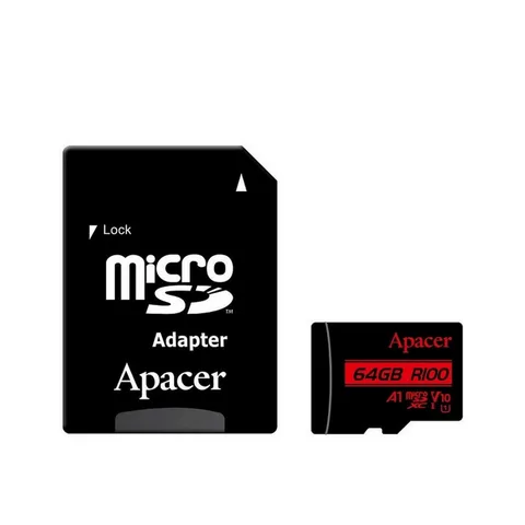 Карта пам'яті Apacer microSDXC 64GB (UHS-I U1) R-100 MB/s Class 10 A1 V10 (AP64GMCSX10UB-R) + SD Adapter