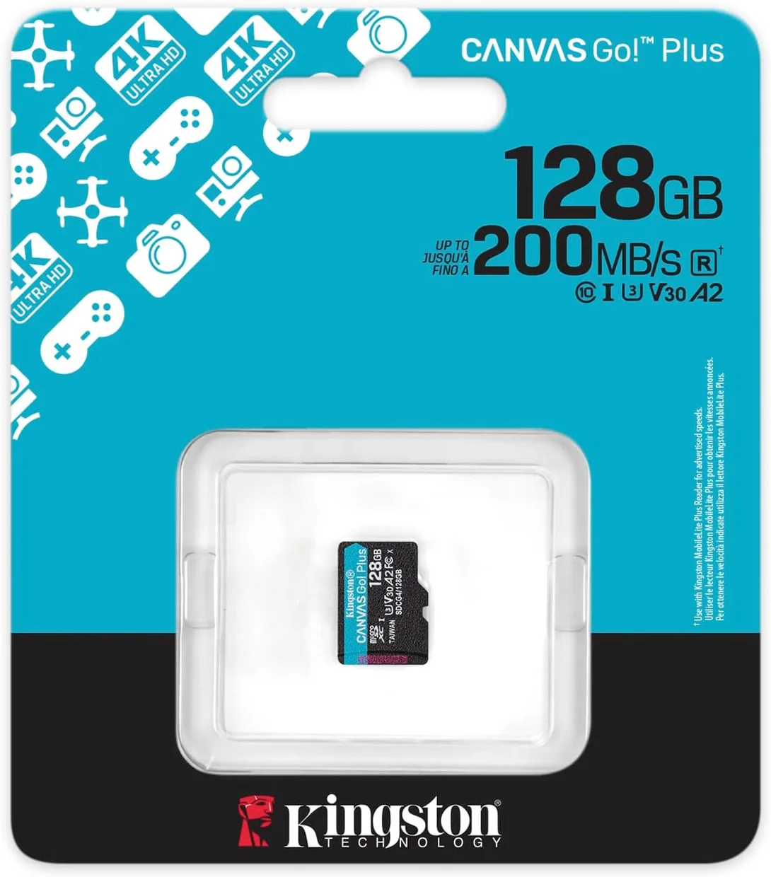 Карта памяти Kingston Canvas Go! Plus microSDXC 128GB (UHS-I U3) W-100 MB/s, R-200 MB/s Class 10 A2 V30 (SDCG4/128GBSP) — фото 3
