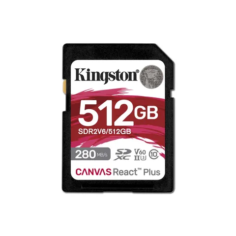 Карта пам'яті Kingston Canvas React Plus V60 SDXC 512GB (UHS-II U3) W-150 MB/s, R-280 MB/s Class 10 V60 (SDR2V6/512GB)