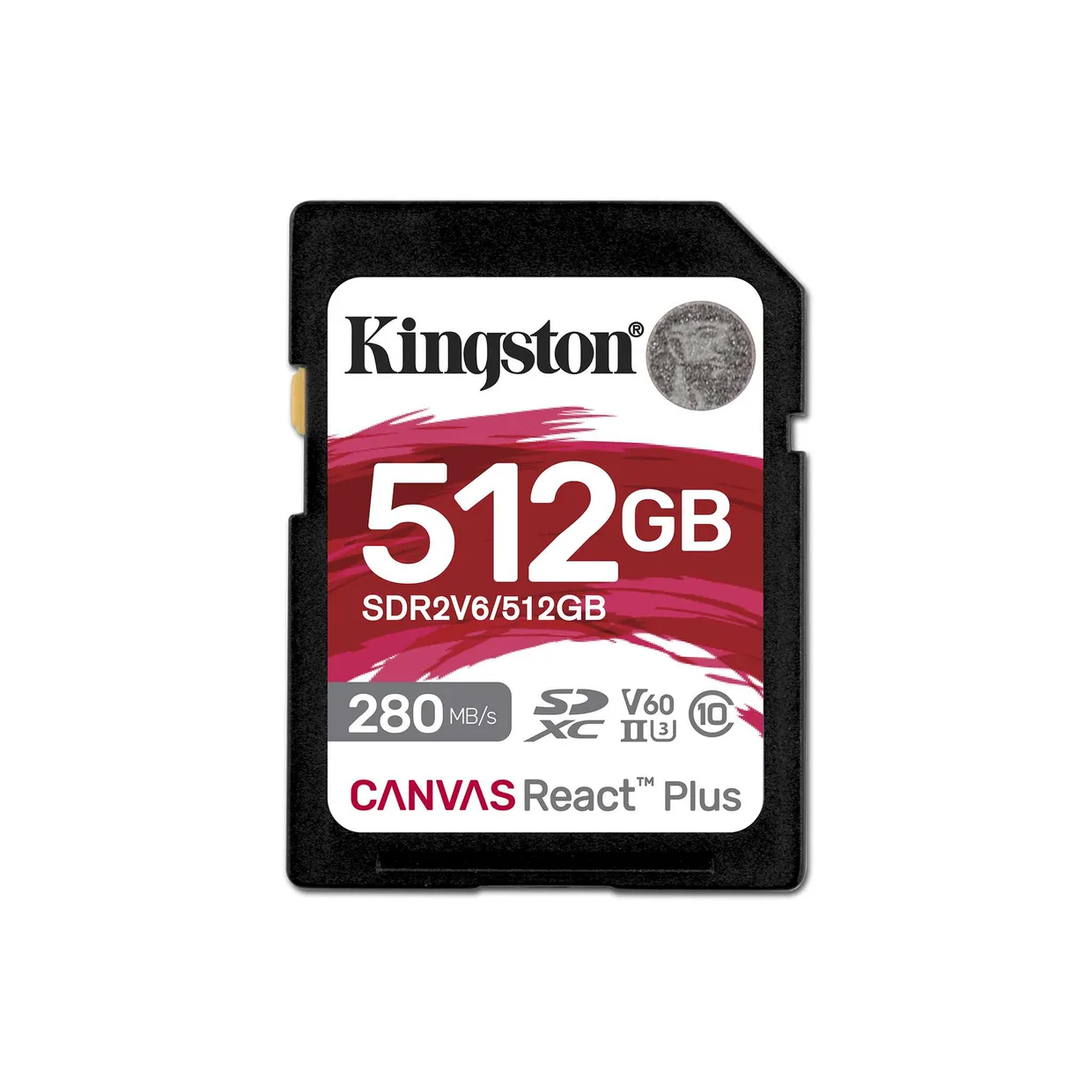 Карта памяти Kingston Canvas React Plus V60 SDXC 512GB (UHS-II U3) W-150 MB/s, R-280 MB/s Class 10 V60 (SDR2V6/512GB)