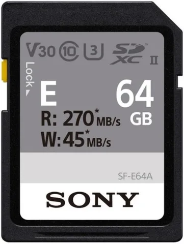 Карта пам'яті Sony SF-E Entry SDXC 64GB (UHS-II U3) W-45 MB/s, R-270 MB/s Class 10 V30 (SFE64A.ET4)
