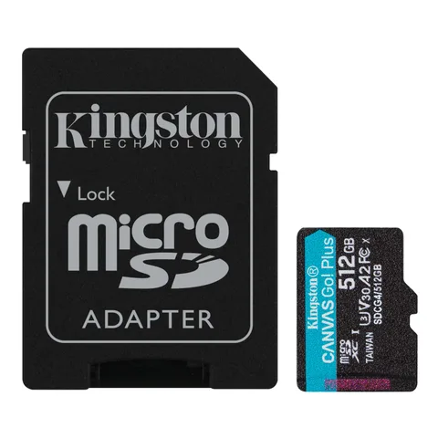 Карта пам'яті Kingston Canvas Go! Plus microSDXC 512GB (UHS-I U3) W-160 MB/s, R-200 MB/s Class 10 A2 V30 (SDCG4/512GB) + SD Adapter
