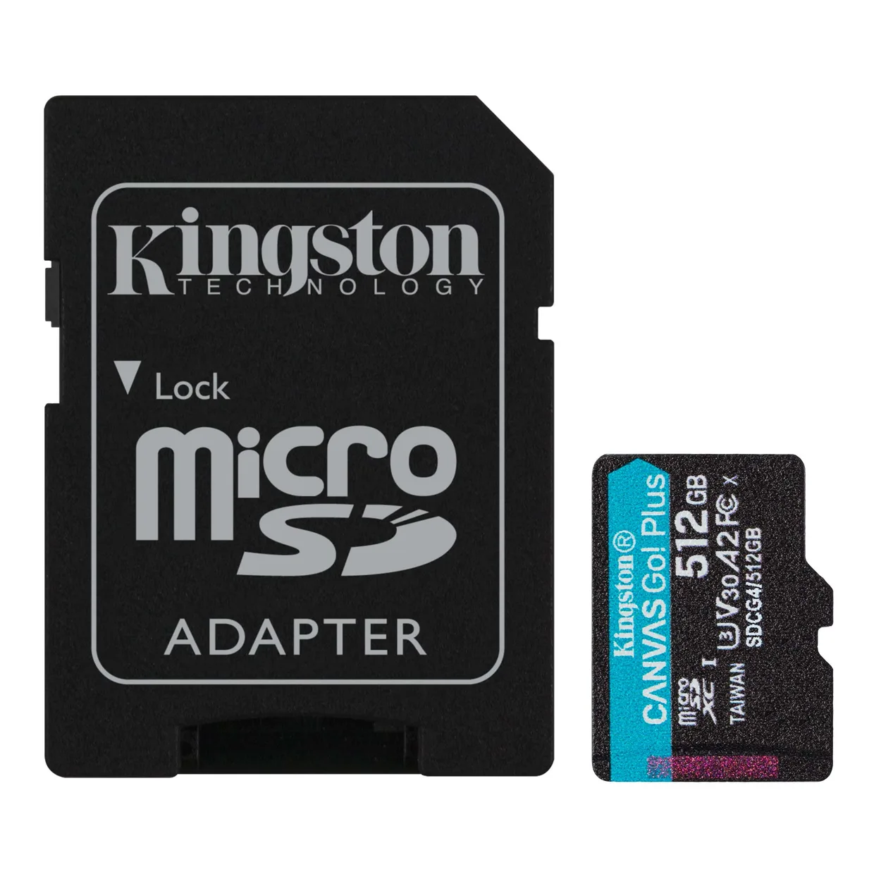 Карта памяти Kingston Canvas Go! Plus microSDXC 512GB (UHS-I U3) W-160 MB/s, R-200 MB/s Class 10 A2 V30 (SDCG4/512GB) + SD Adapter