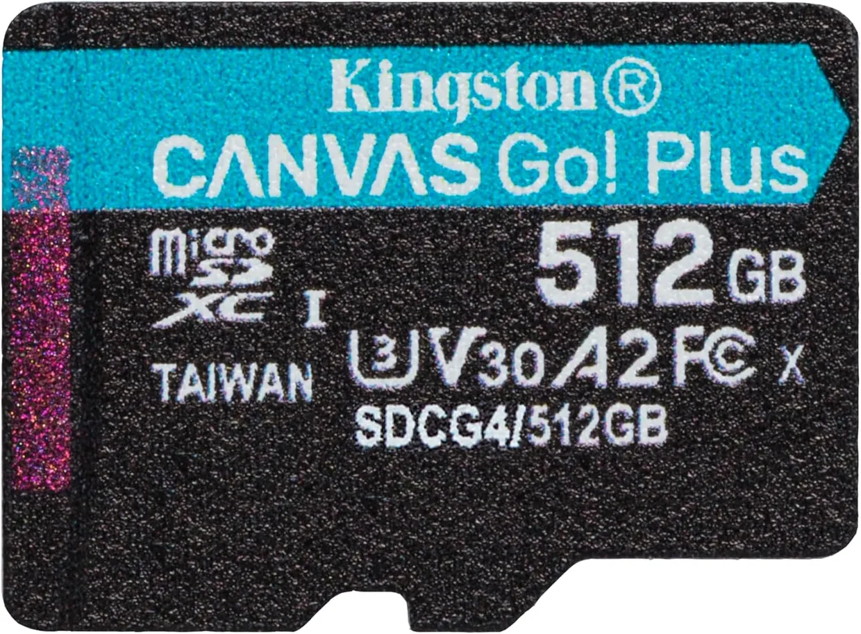 Карта памяти Kingston Canvas Go! Plus microSDXC 512GB (UHS-I U3) W-160 MB/s, R-200 MB/s Class 10 A2 V30 (SDCG4/512GBSP)
