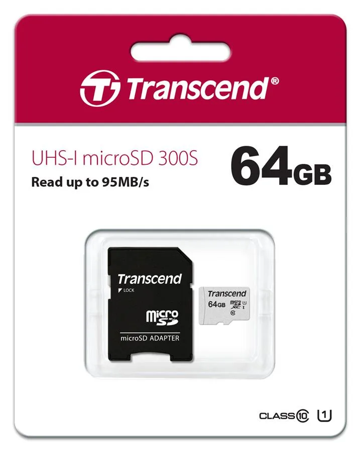 Карта памяти Transcend USD300S microSDXC 64GB (UHS-I U1) W-20 MB/s, R-100 MB/s Class 10 A1 (TS64GUSD300S-A) + SD Adapter — фото 3