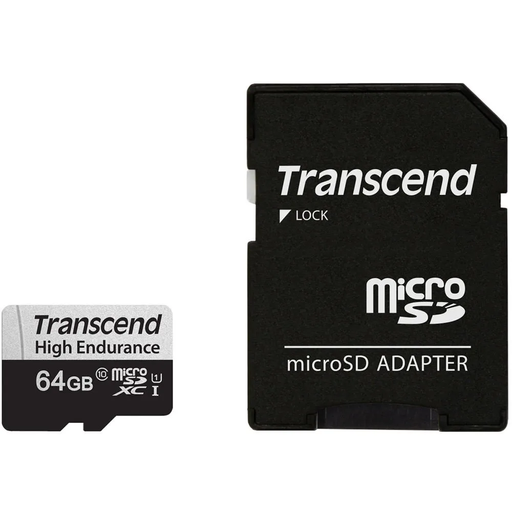 Карта памяти Transcend USD350V High Endurance microSDXC 64GB (UHS-I U1) W-40 MB/s, R-100 MB/s Class 10 (TS64GUSD350V) + SD Adapter