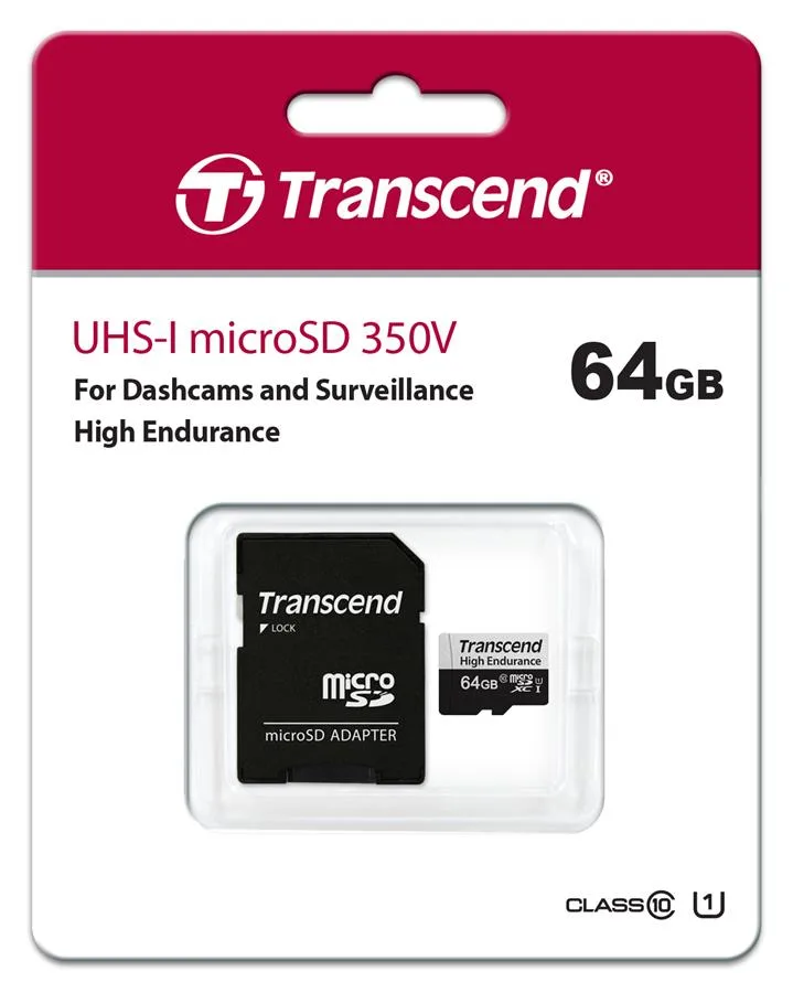 Карта памяти Transcend USD350V High Endurance microSDXC 64GB (UHS-I U1) W-40 MB/s, R-100 MB/s Class 10 (TS64GUSD350V) + SD Adapter — фото 3