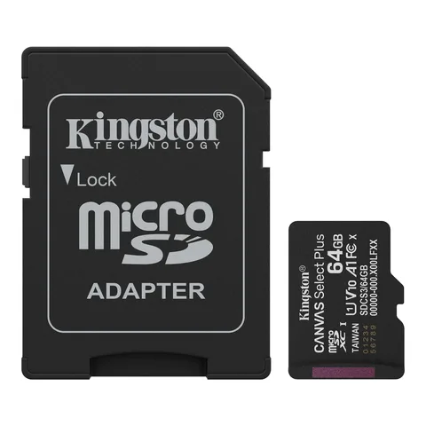 Карта памяти Kingston Canvas Select Plus microSDXC 64GB (UHS-I U1) R-100 MB/s Class 10 A1 V10 (SDCS3/64GB) + SD Adapter
